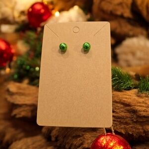 Shiny Green Ball Holiday Festive Stud Earrings